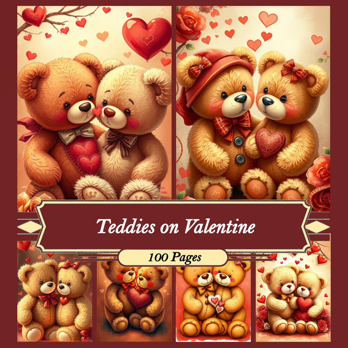 Teddies on Valentine | Digital Download | 100 Bilder | Scrapbook | DIN A4