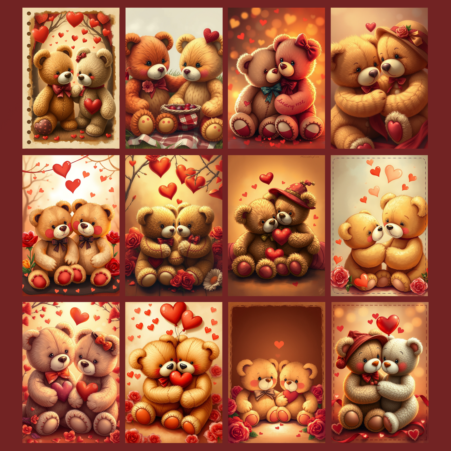 Teddies on Valentine | Digital Download | 100 Bilder | Scrapbook | DIN A4