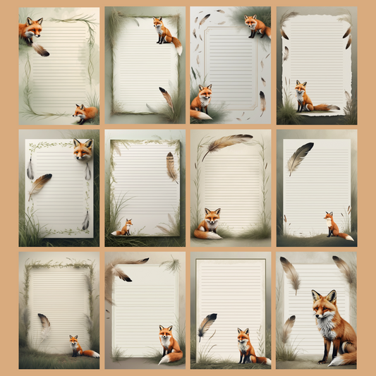 Fox & Feather Notizseiten | Digital Download | 100 Seiten | Liniert | A4