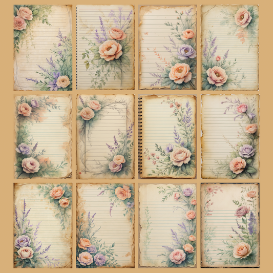 Vintage Floral Notizseiten | Digital Download | 100 Seiten | Liniert | A4
