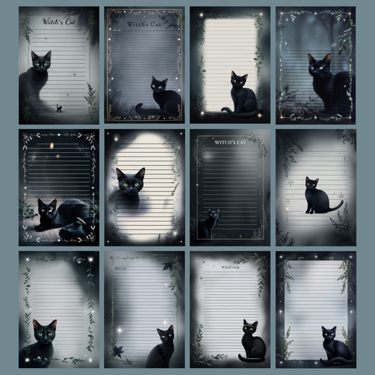 Witch’s Cat Notizseiten | Digital Download | 100 Seiten | Liniert | A4