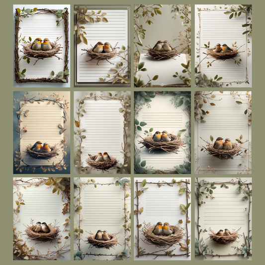 Bird Nest Notizseiten | Digital Download | 100 Seiten | Liniert | A4