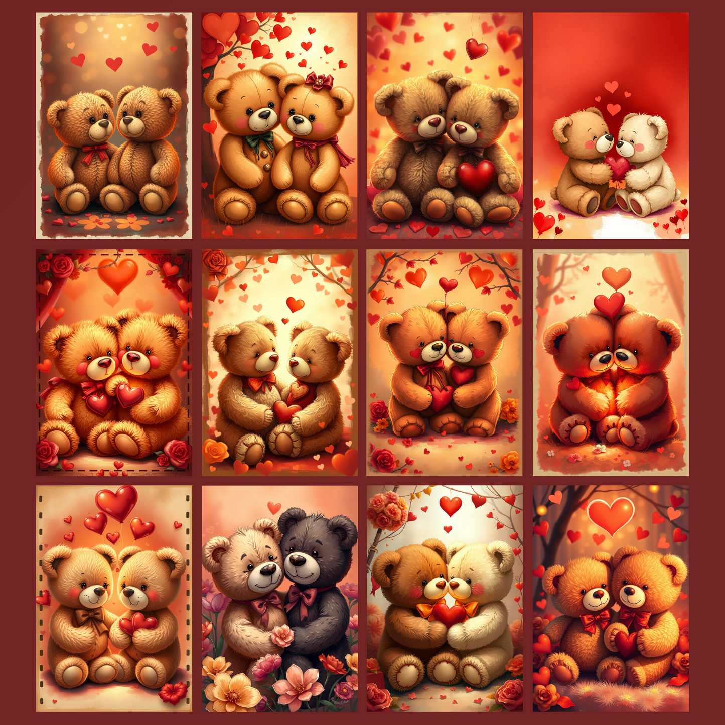 Teddies on Valentine | Digital Download | 100 Bilder | Scrapbook | DIN A4