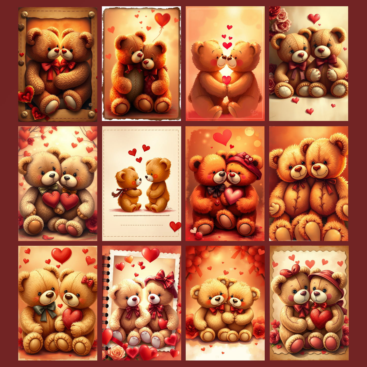 Teddies on Valentine | Digital Download | 100 Bilder | Scrapbook | DIN A4
