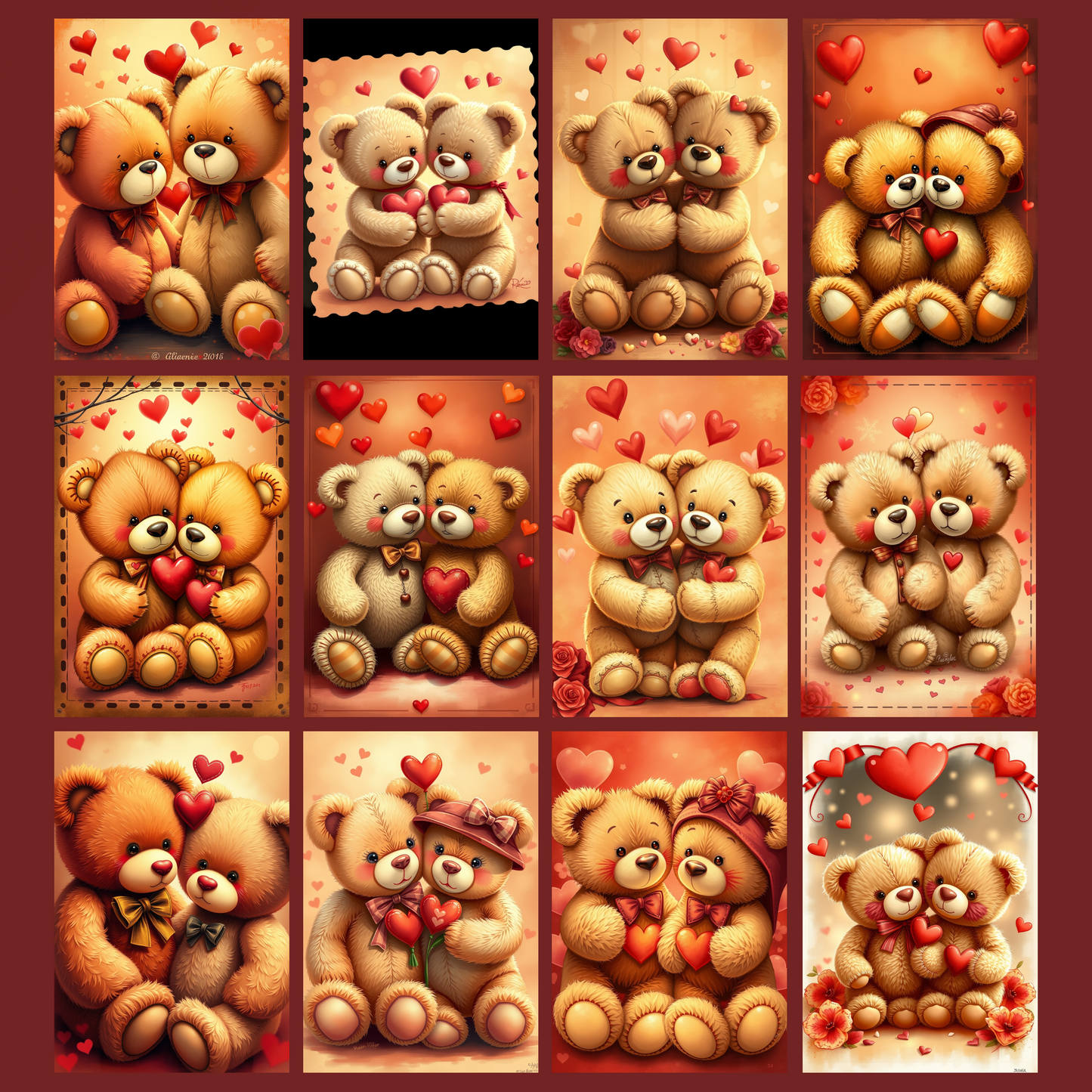 Teddies on Valentine | Digital Download | 100 Bilder | Scrapbook | DIN A4