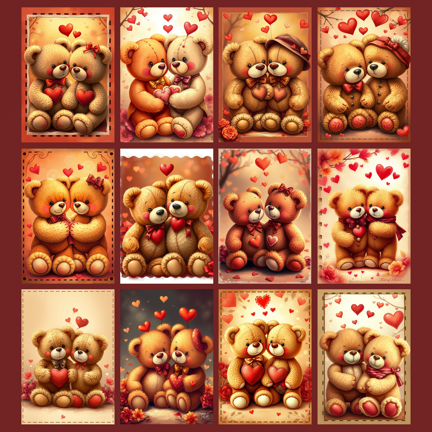 Teddies on Valentine | Digital Download | 100 Bilder | Scrapbook | DIN A4