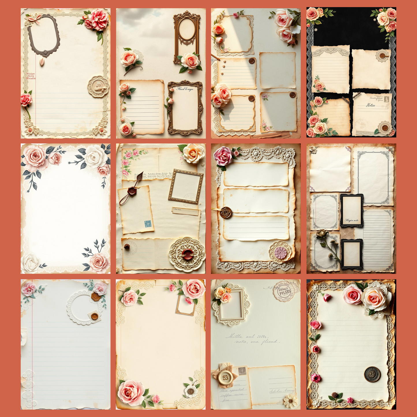 Shabby Chic - Rose Notes | Digital Download | 100 Bilder | Scrapbook | A4