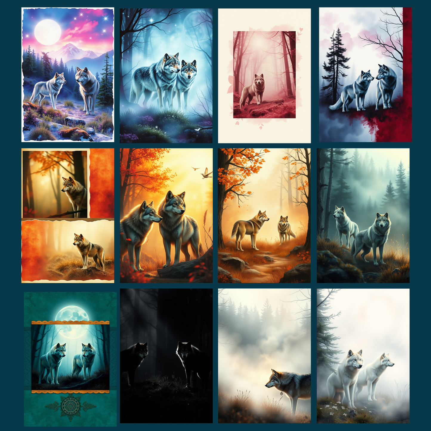 Mystic Wolves | Digital Download | 100 Bilder | Scrapbook | DIN A4