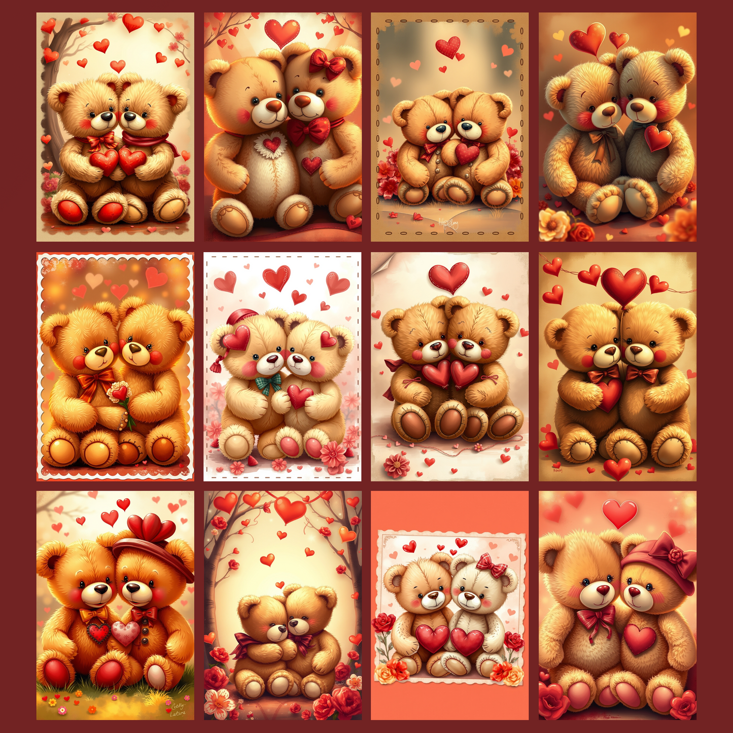 Teddies on Valentine | Digital Download | 100 Bilder | Scrapbook | DIN A4