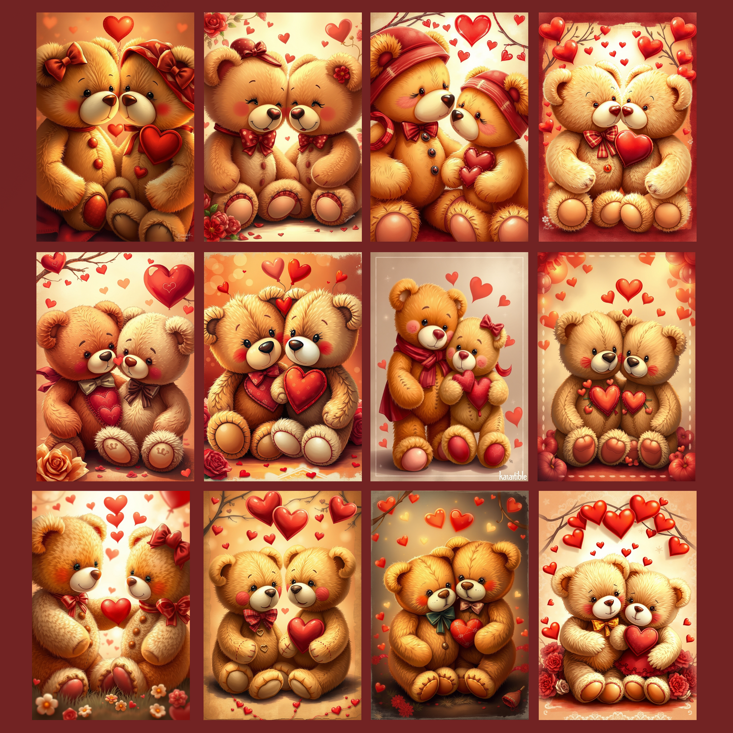 Teddies on Valentine | Digital Download | 100 Bilder | Scrapbook | DIN A4