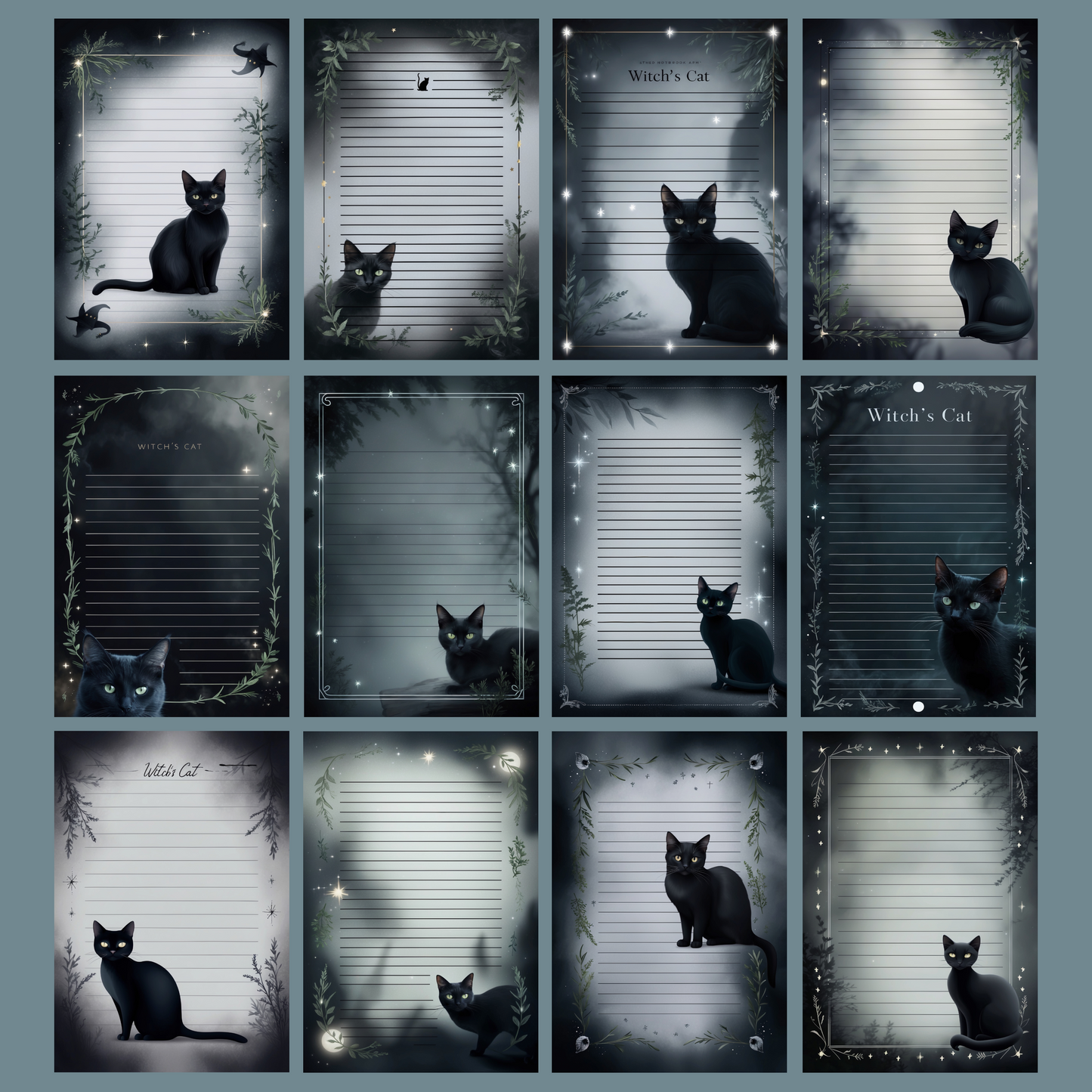 Witch’s Cat Notizseiten | Digital Download | 100 Seiten | Liniert | A4