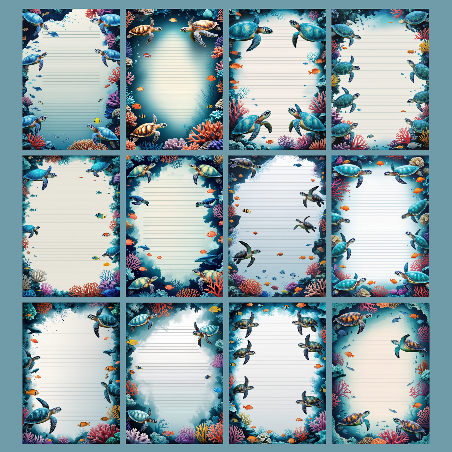 Coral Reef Notizseiten | Digital Download | 100 Seiten | Liniert | A4