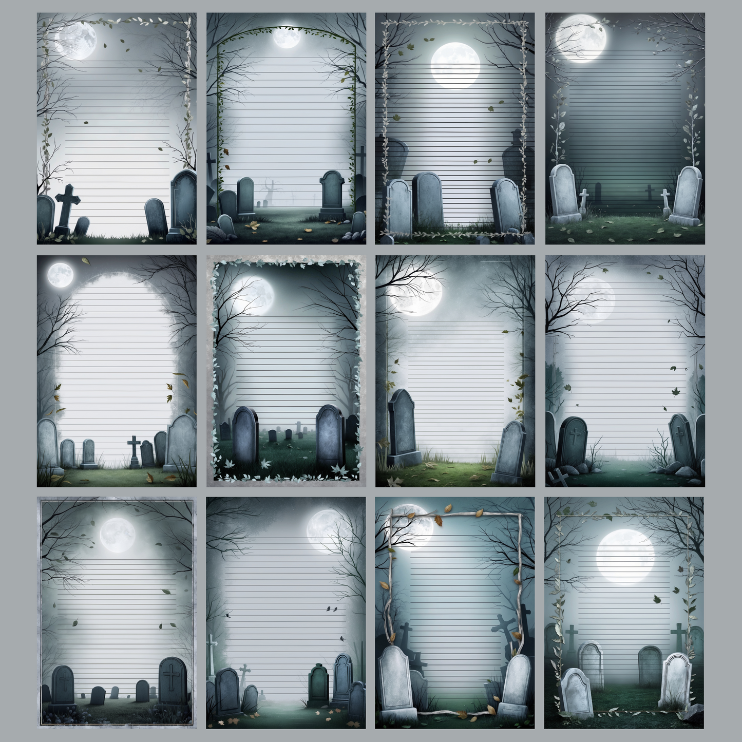 Moonlight Grave Notizseiten | Digital Download | 100 Seiten | Liniert | A4