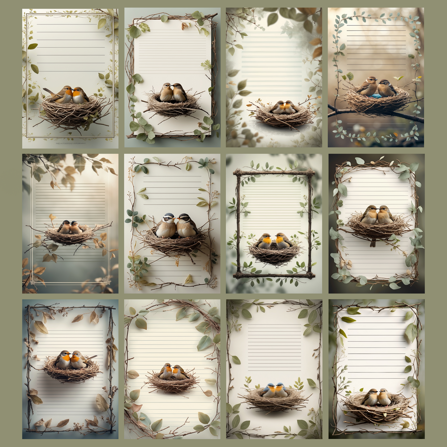 Bird Nest Notizseiten | Digital Download | 100 Seiten | Liniert | A4
