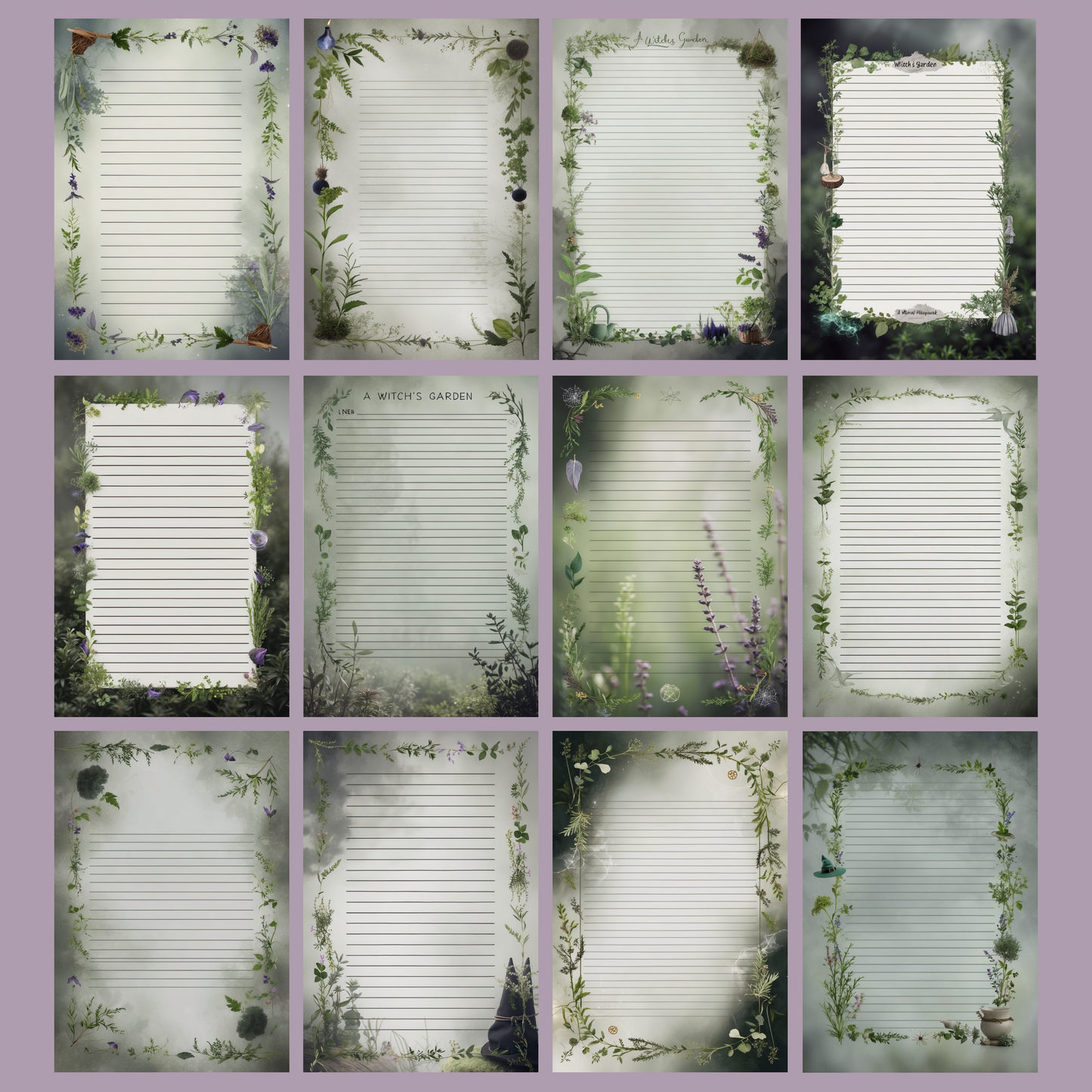 Witch’s Garden Notizseiten | Digital Download | 100 Seiten | Liniert | A4