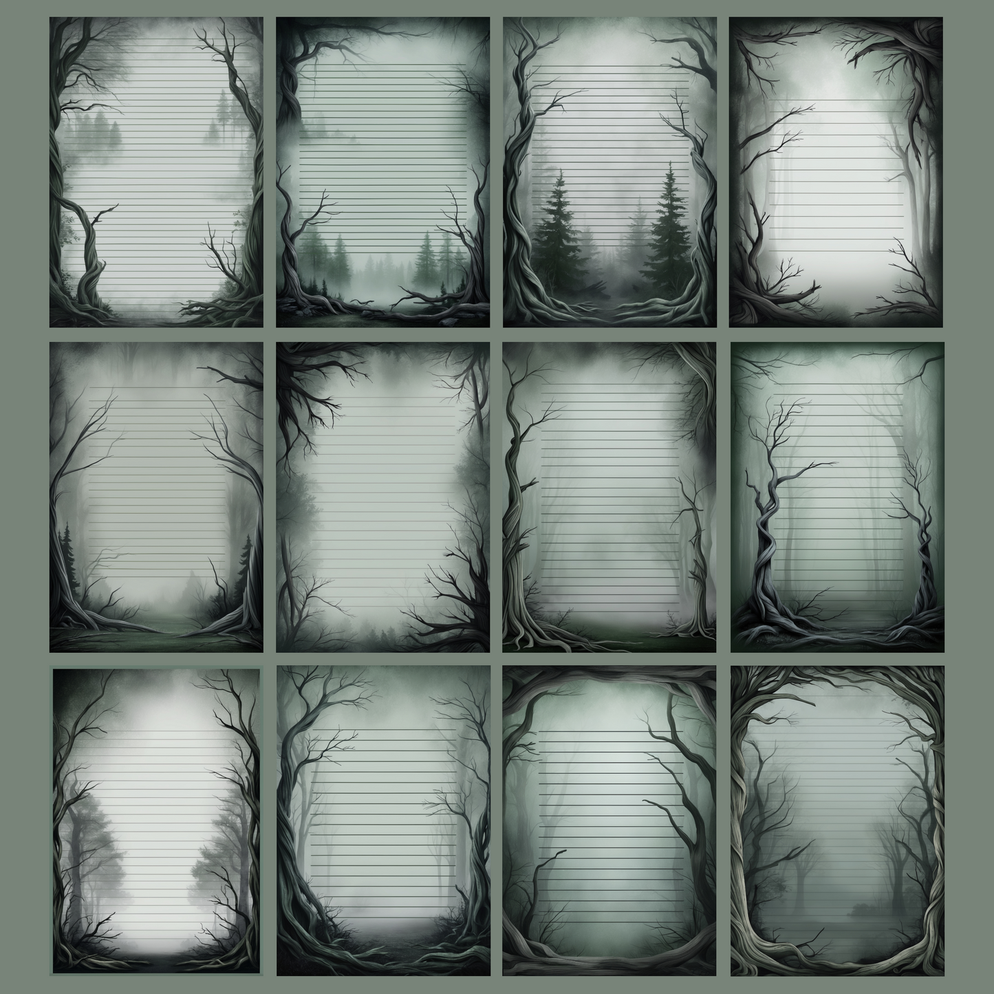 Haunted Forest Notizseiten | Digital Download | 100 Seiten | Liniert | A4
