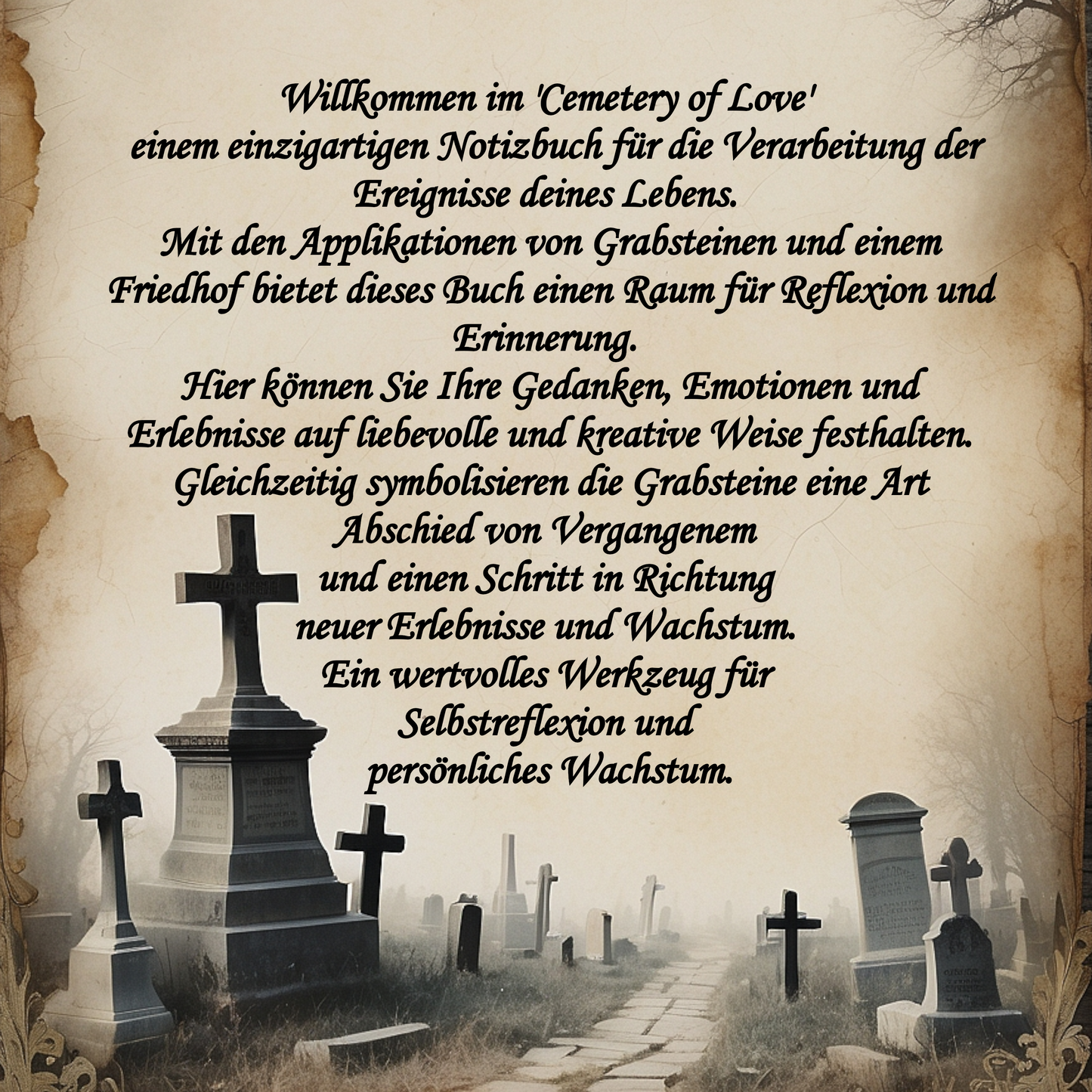 Illustriertes Notizbuch | Motiv Cemetery of Love | DIN A5 Hardcover | 160 Seiten