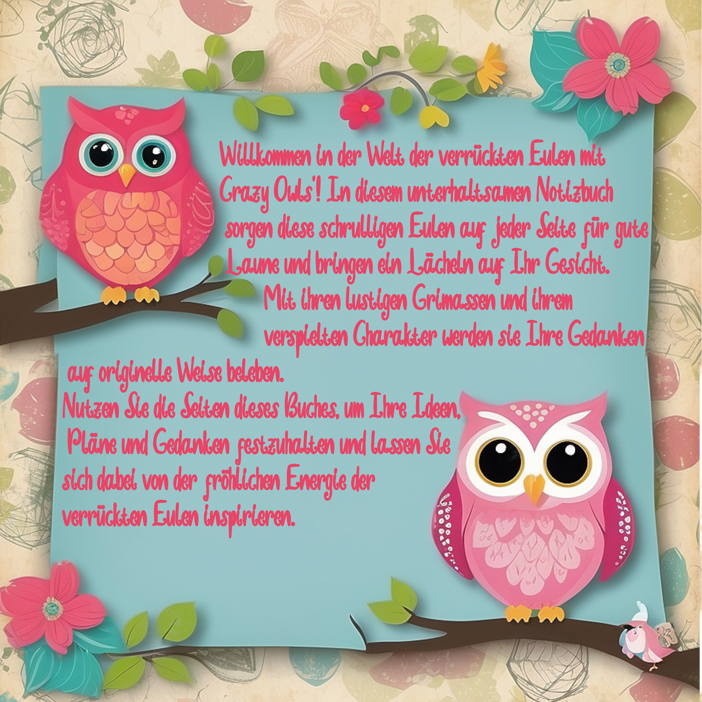 Illustriertes Notizbuch | Motiv Crazy Owls | DIN A5 Hardcover | 160 Seiten