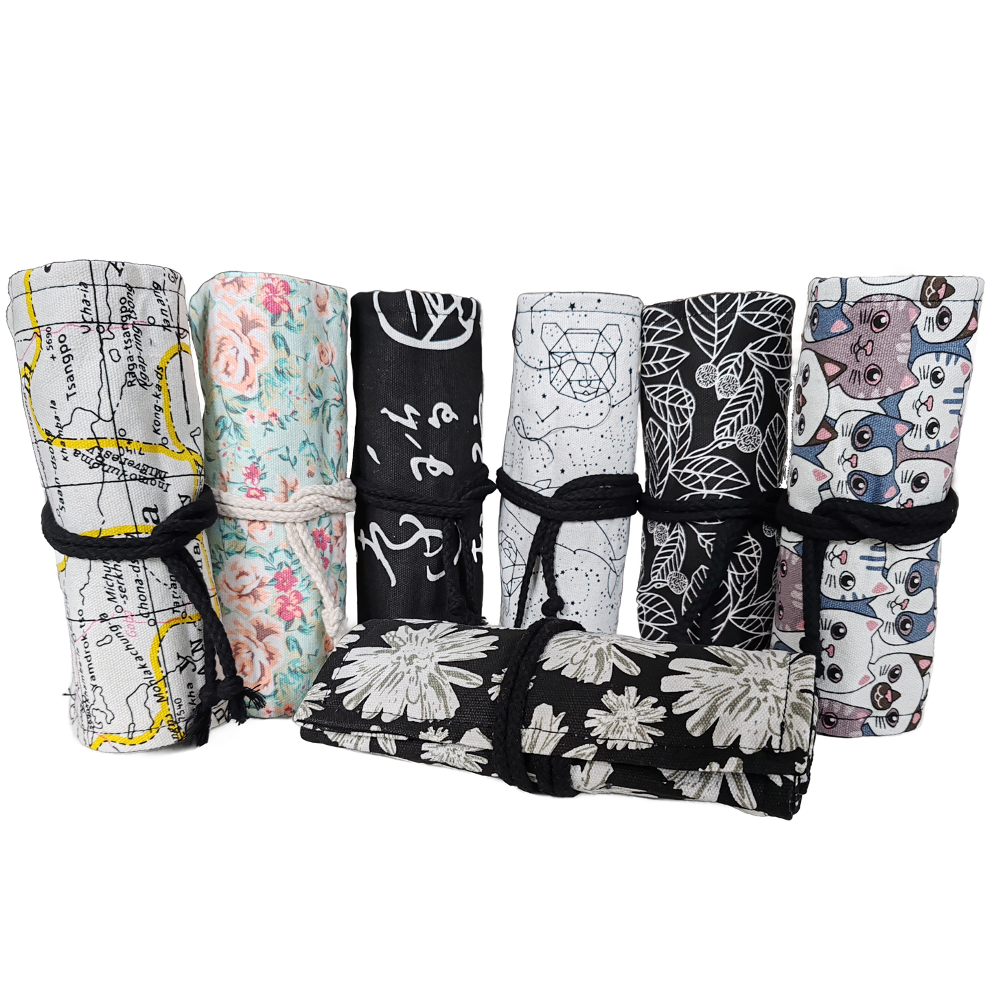 Federmäppchen | Katzen-Design | Canvas | 48 Stiftplätze | Einrollbar