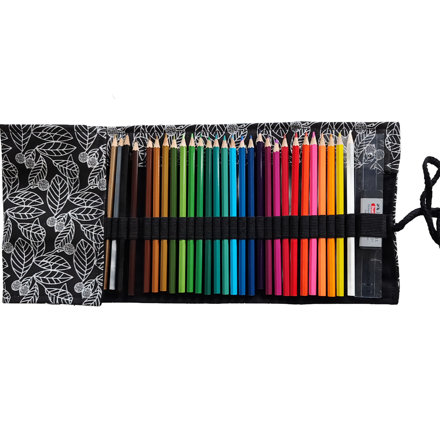 Federmäppchen | Laubblätter-Design | Canvas | 48 Stiftplätze | Einrollbar