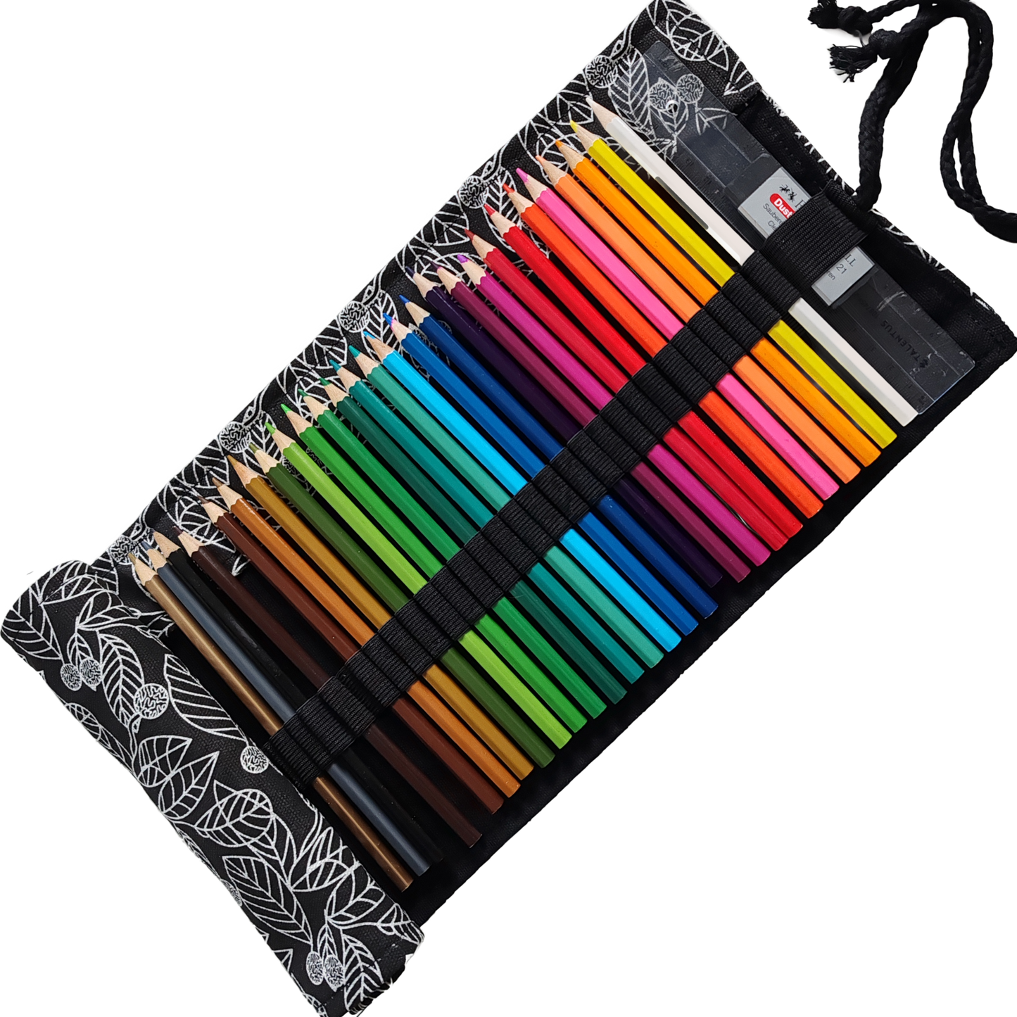 Federmäppchen | Laubblätter-Design | Canvas | 48 Stiftplätze | Einrollbar