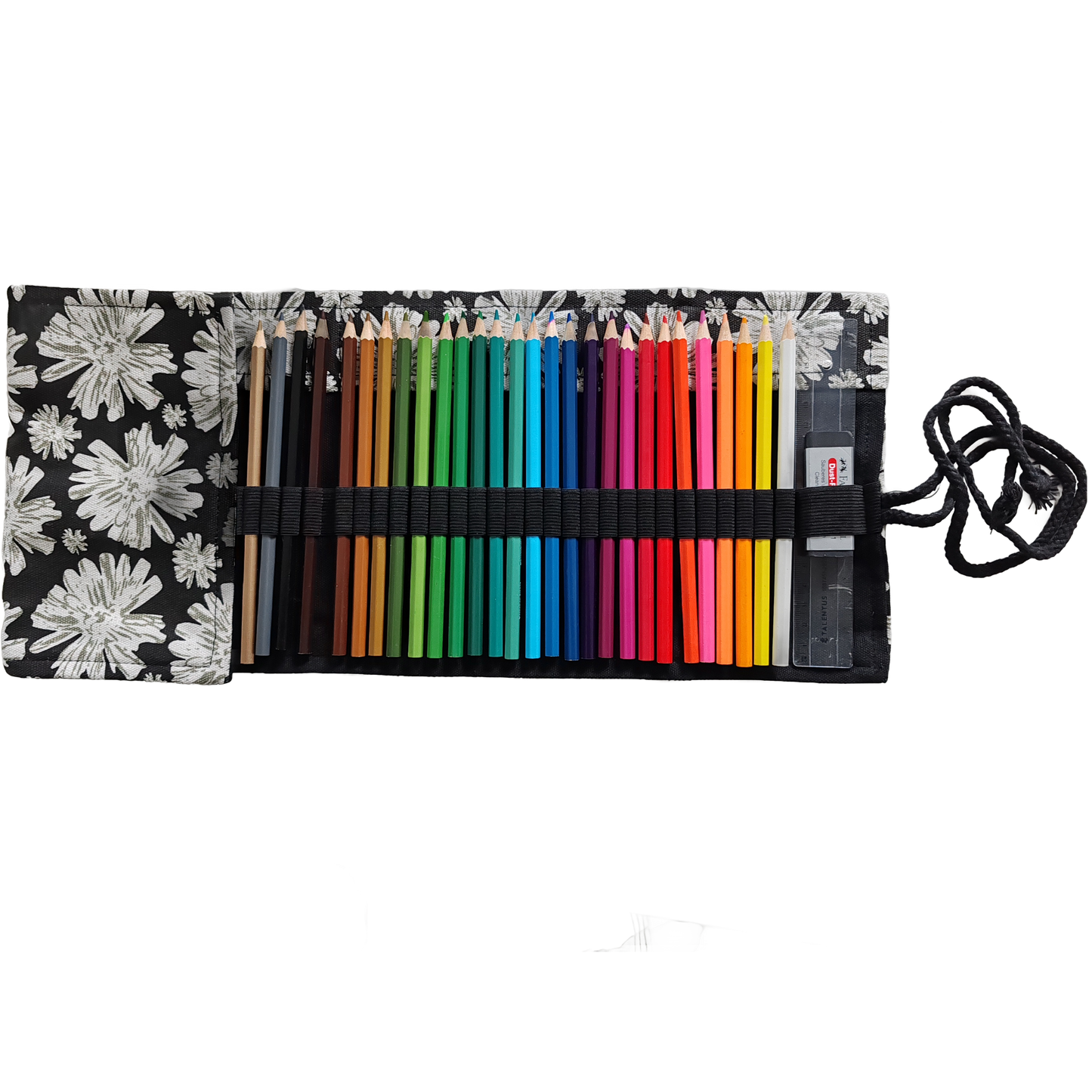Federmäppchen | Blumen-Design | Canvas | 48 Stiftplätze | Einrollbar