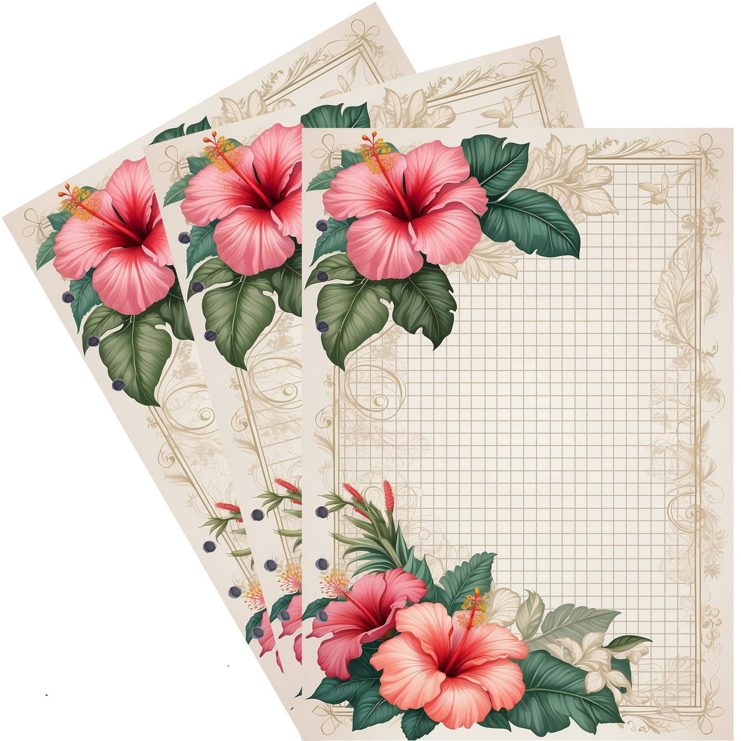 DIN A5 Ringbucheinlagen 6-fach Lochung mit Motiv | Bild Hibiskus 1
