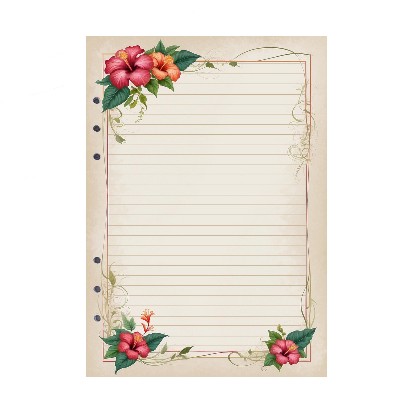 DIN A5 Ringbucheinlagen 6-fach Lochung mit Motiv | Bild Hibiskus 10