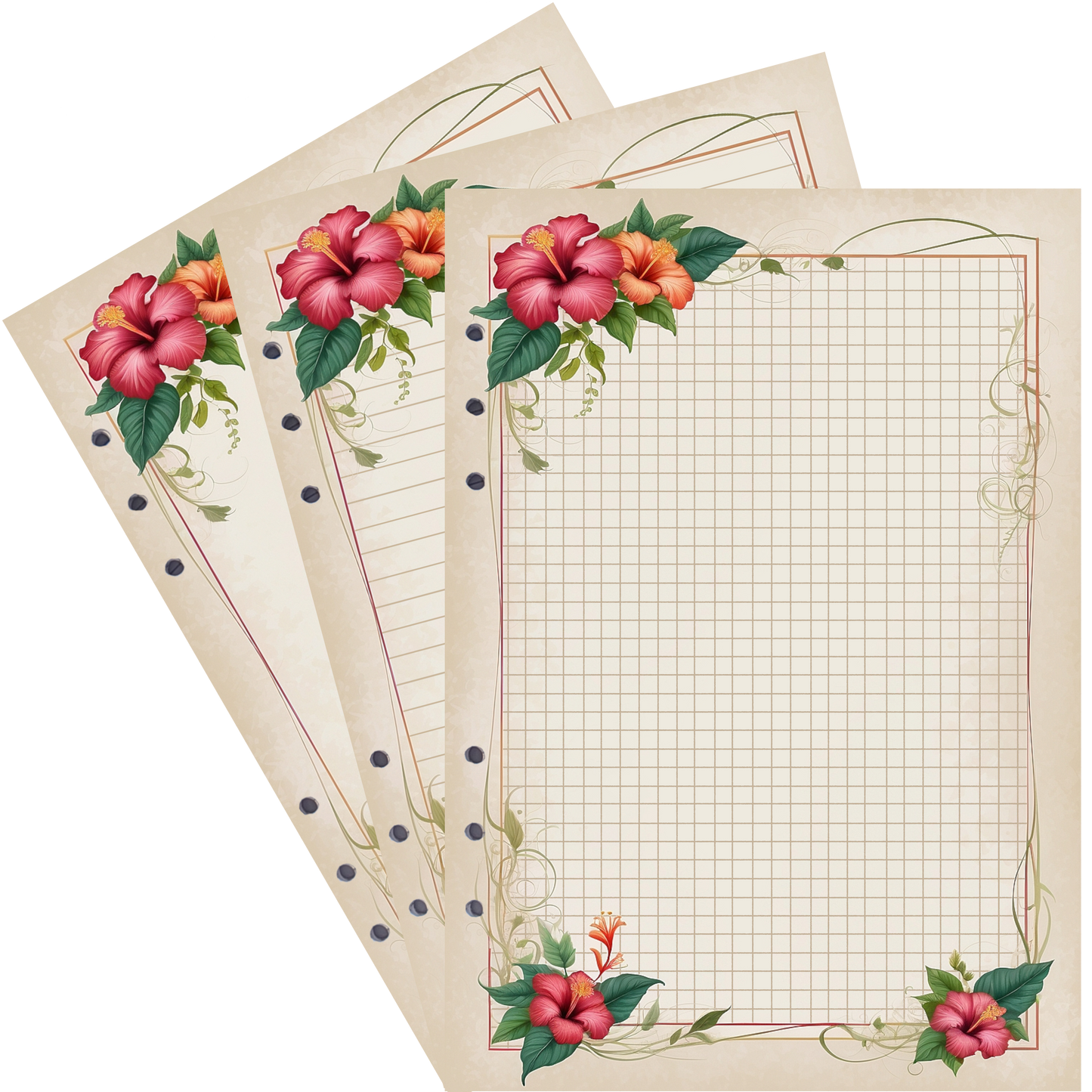DIN A5 Ringbucheinlagen 6-fach Lochung mit Motiv | Bild Hibiskus 10