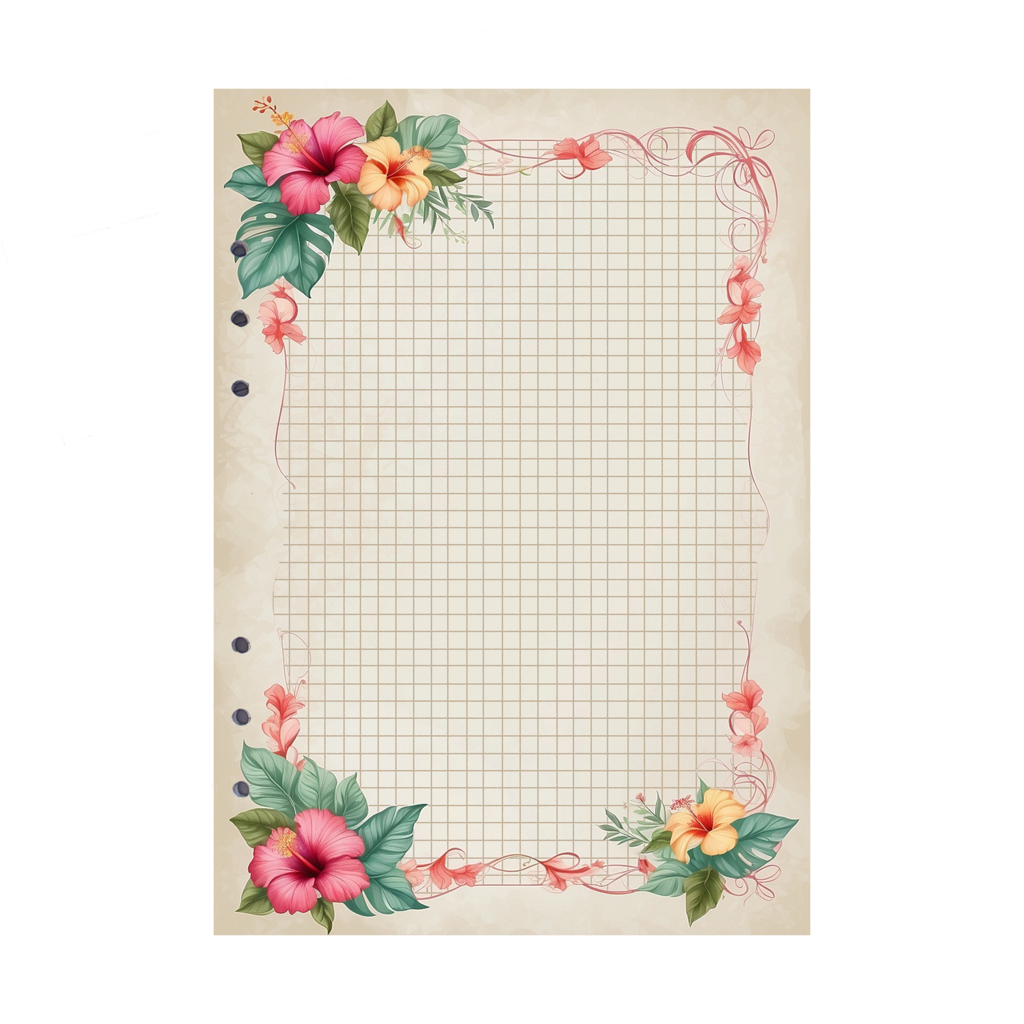 DIN A5 Ringbucheinlagen 6-fach Lochung mit Motiv | Bild Hibiskus 12