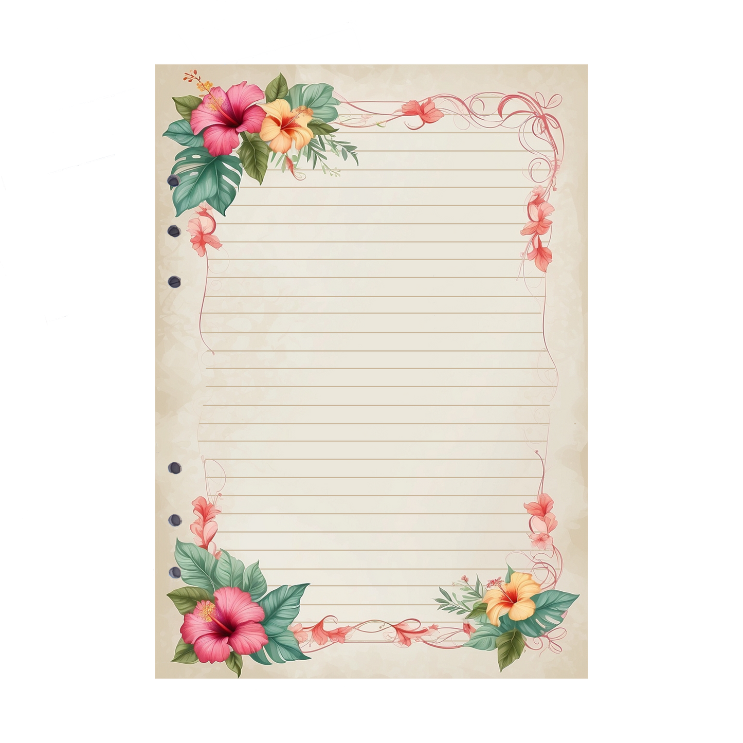 DIN A5 Ringbucheinlagen 6-fach Lochung mit Motiv | Bild Hibiskus 12