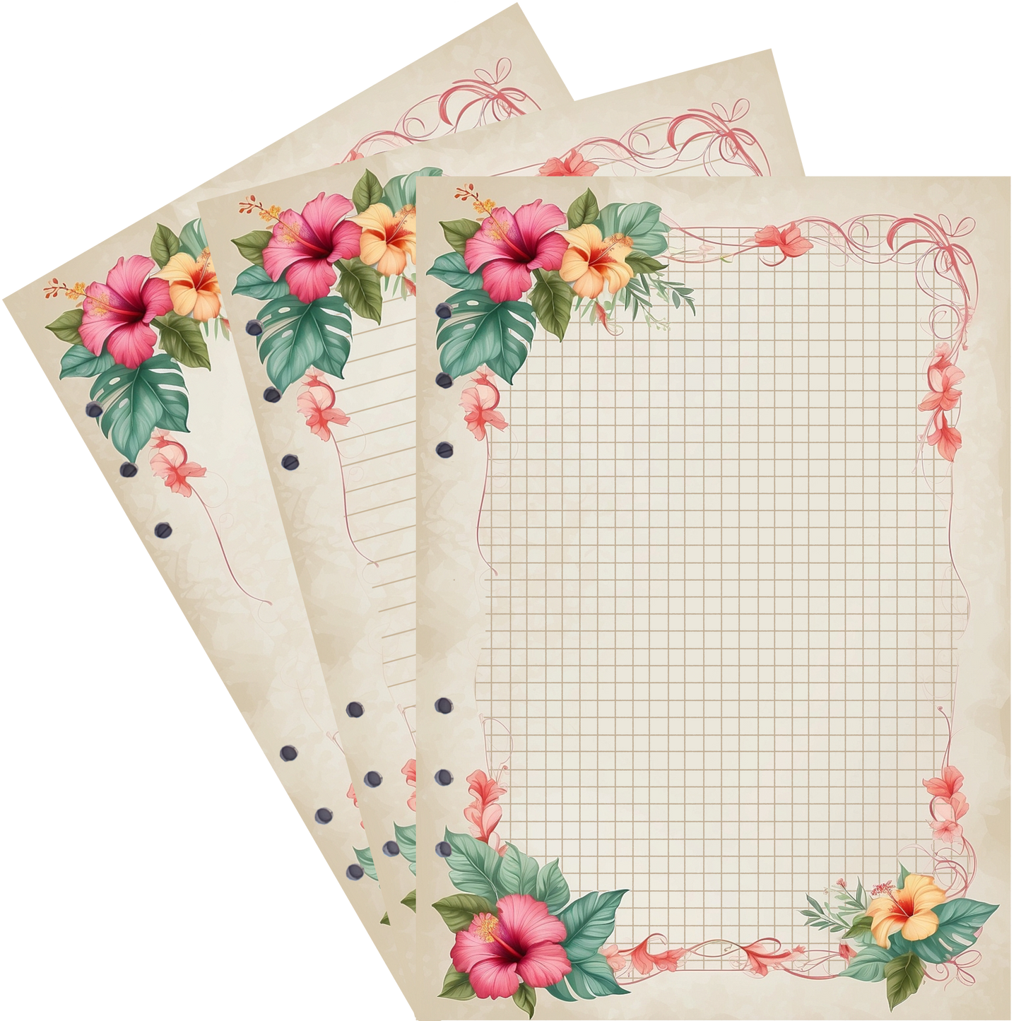 DIN A5 Ringbucheinlagen 6-fach Lochung mit Motiv | Bild Hibiskus 12