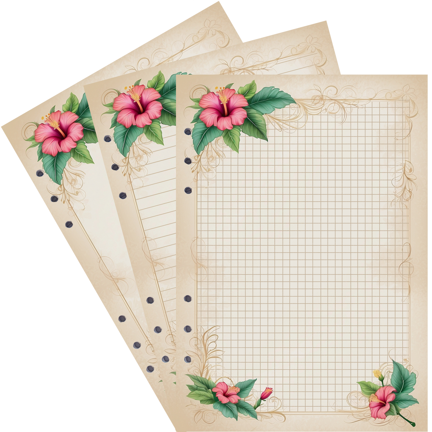 DIN A5 Ringbucheinlagen 6-fach Lochung mit Motiv | Bild Hibiskus 13