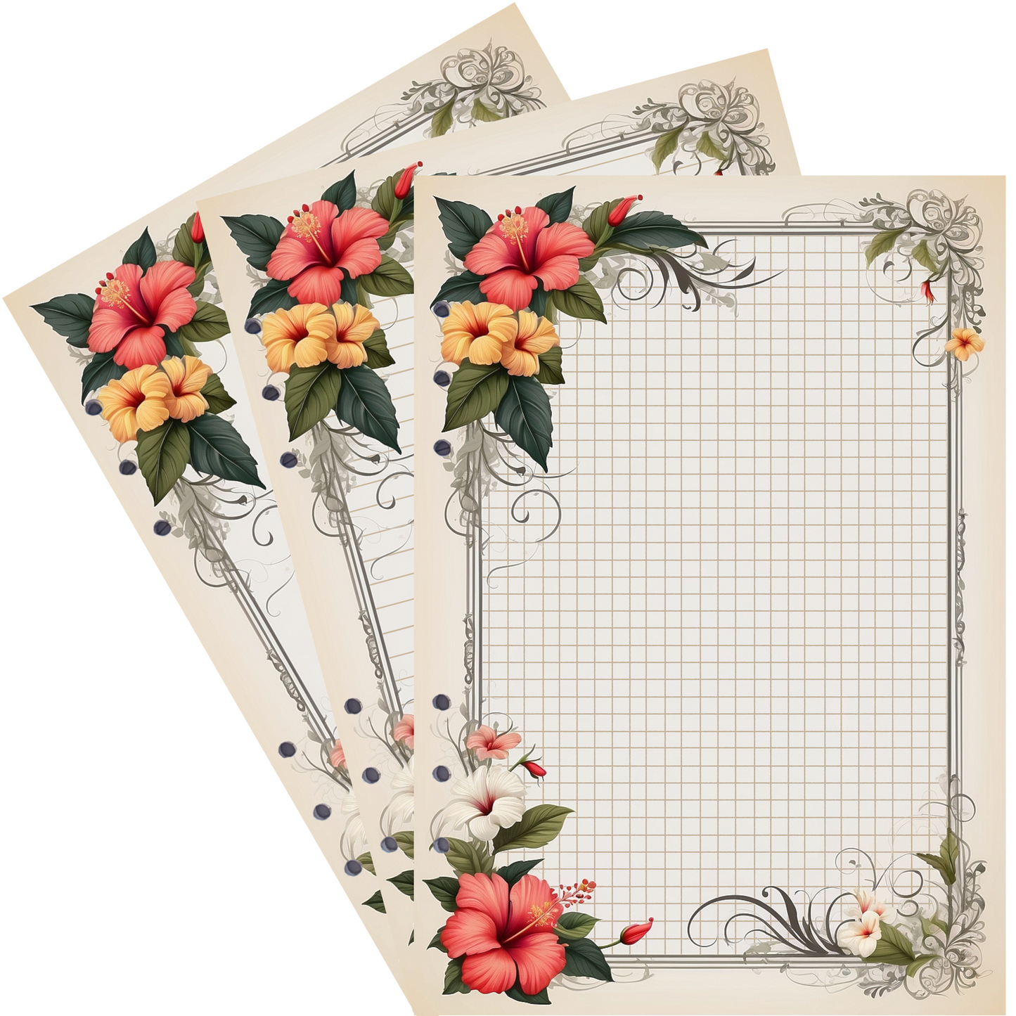 DIN A5 Ringbucheinlagen 6-fach Lochung mit Motiv | Bild Hibiskus 19