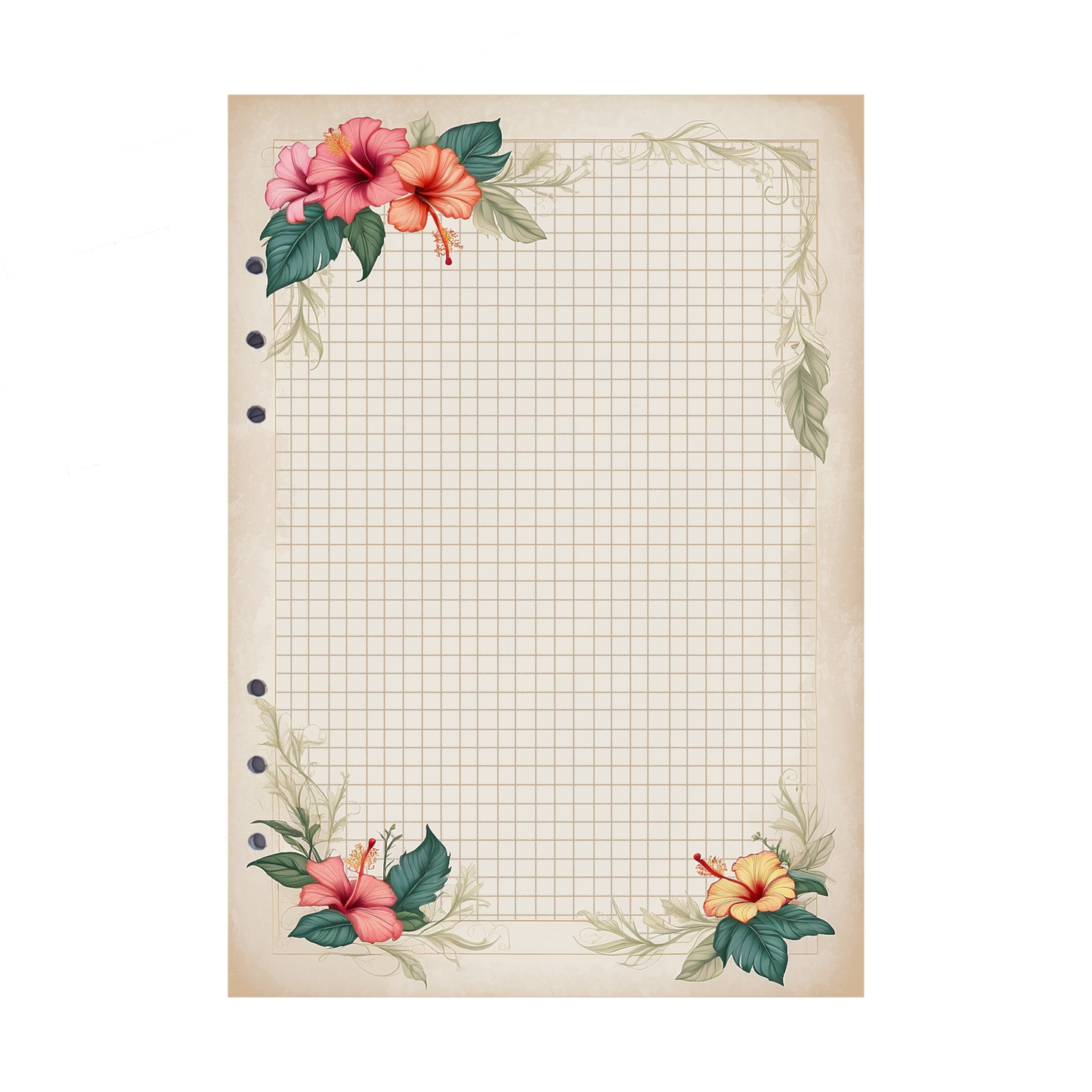 DIN A5 Ringbucheinlagen 6-fach Lochung mit Motiv | Bild Hibiskus 2
