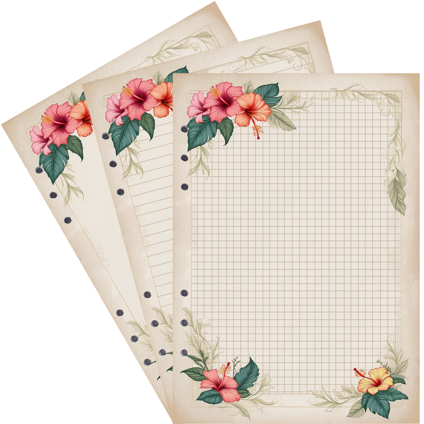 DIN A5 Ringbucheinlagen 6-fach Lochung mit Motiv | Bild Hibiskus 2