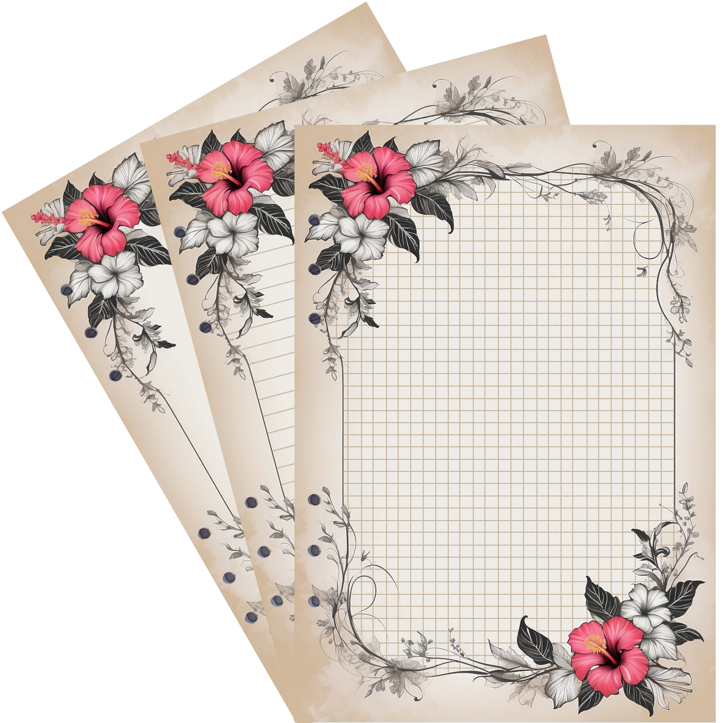 DIN A5 Ringbucheinlagen 6-fach Lochung mit Motiv | Bild Hibiskus 20