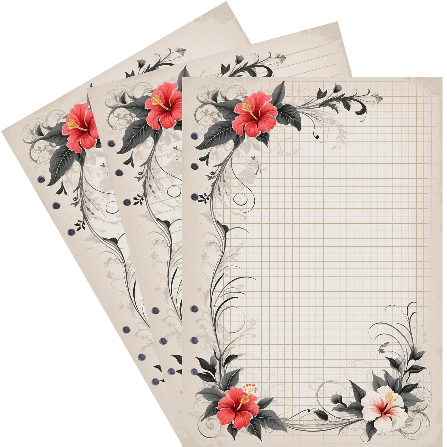 DIN A5 Ringbucheinlagen 6-fach Lochung mit Motiv | Bild Hibiskus 22