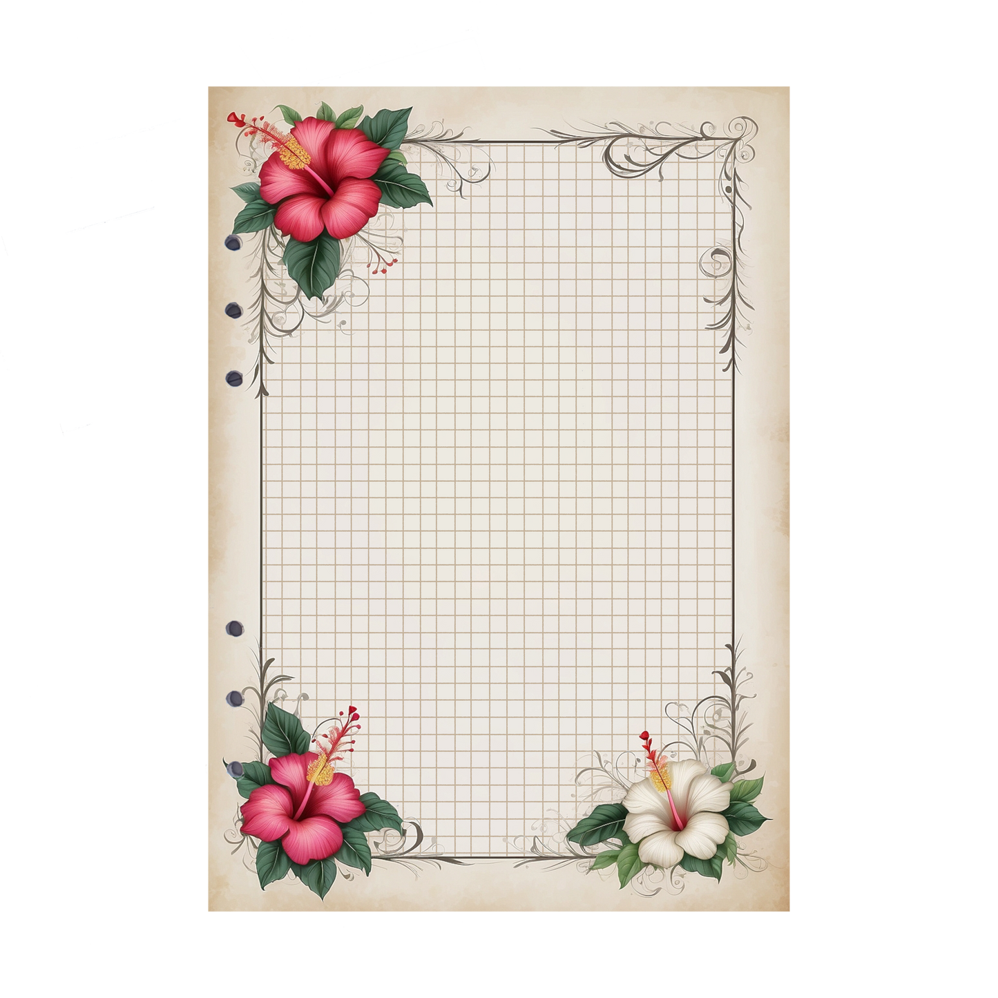 DIN A5 Ringbucheinlagen 6-fach Lochung mit Motiv | Bild Hibiskus 23