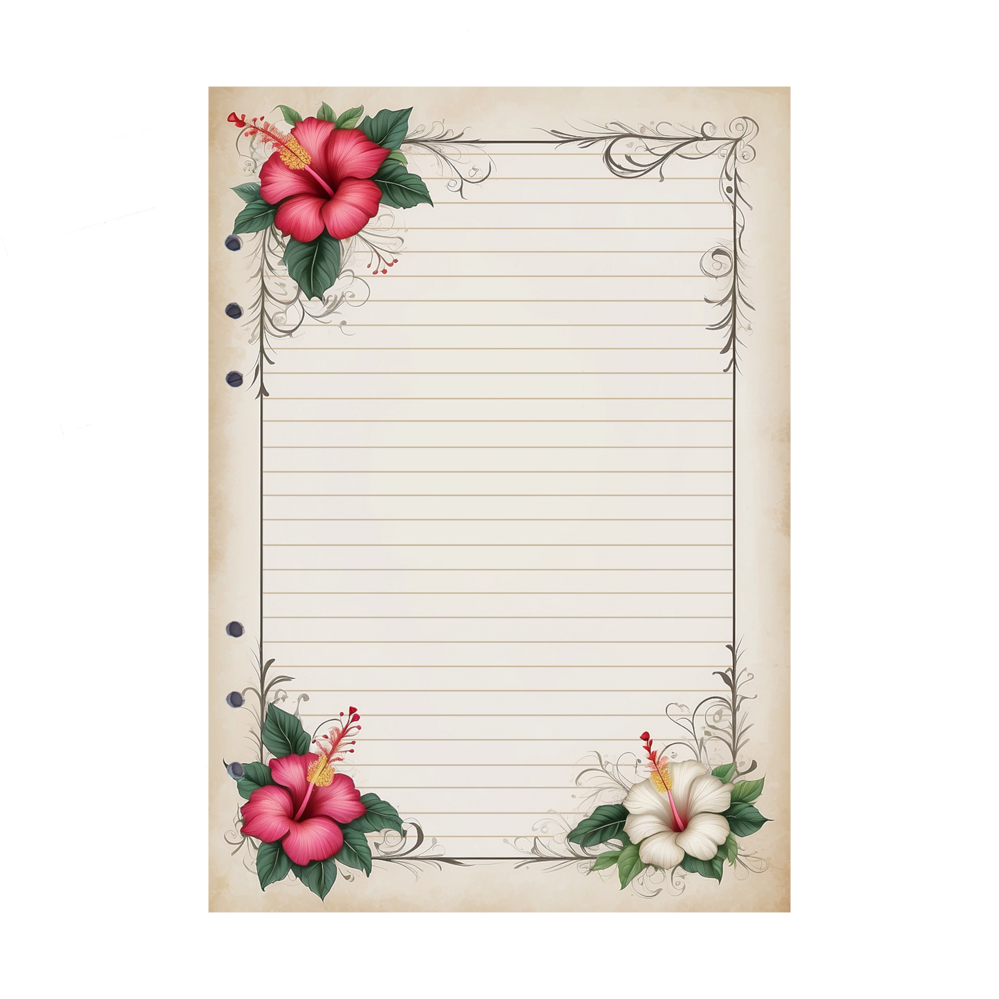 DIN A5 Ringbucheinlagen 6-fach Lochung mit Motiv | Bild Hibiskus 23