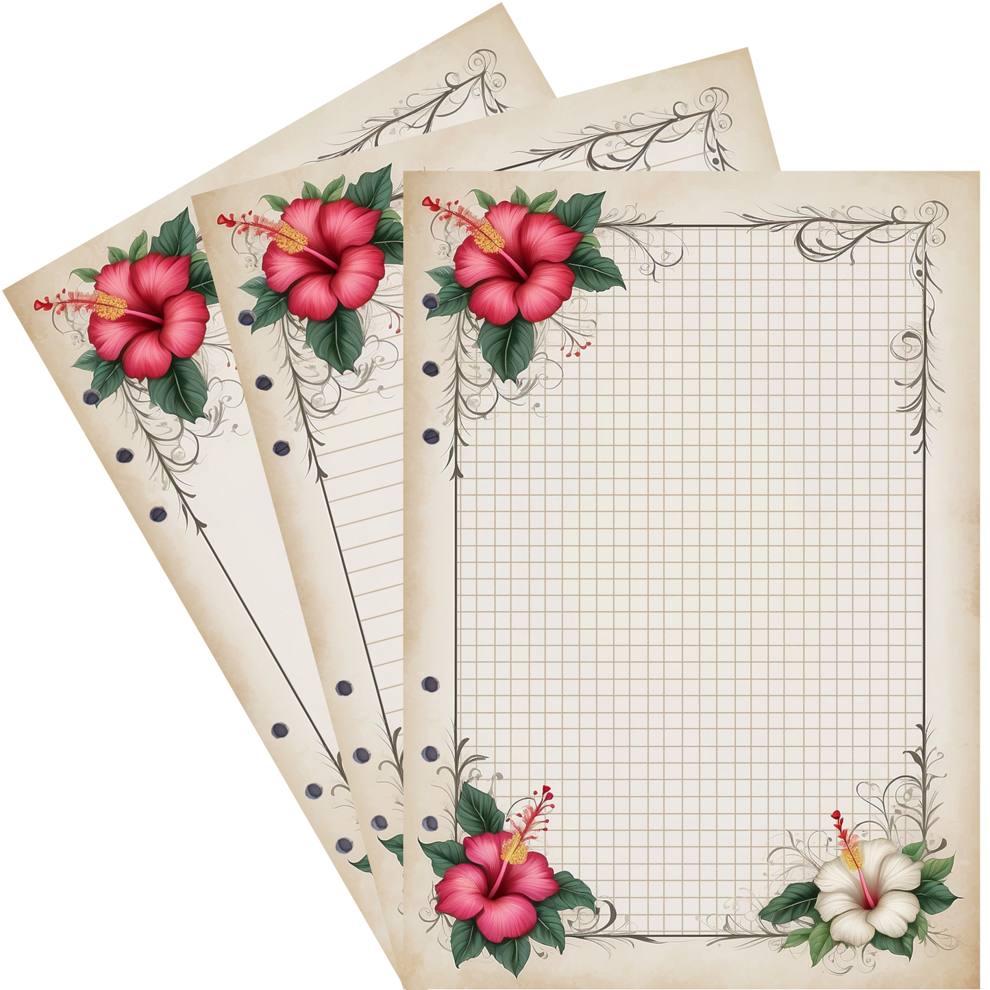 DIN A5 Ringbucheinlagen 6-fach Lochung mit Motiv | Bild Hibiskus 23