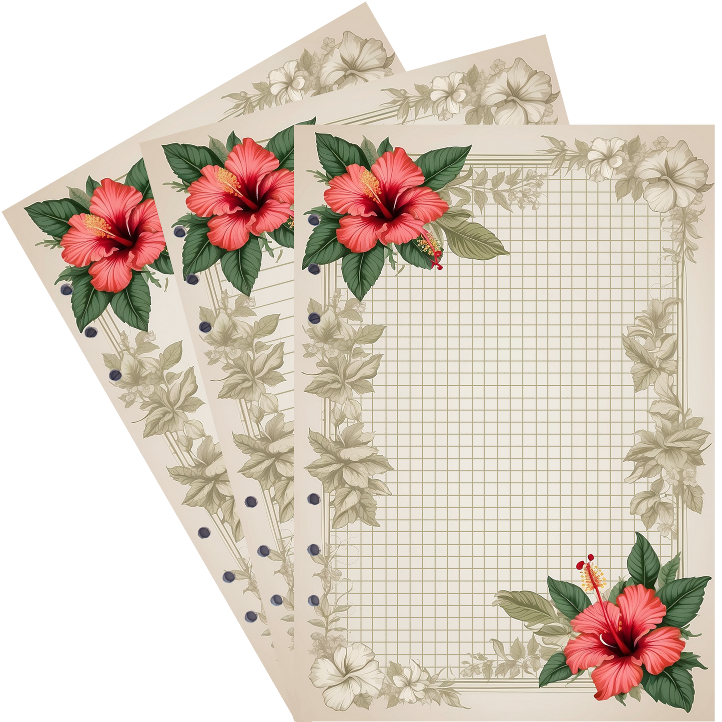DIN A5 Ringbucheinlagen 6-fach Lochung mit Motiv | Bild Hibiskus 26
