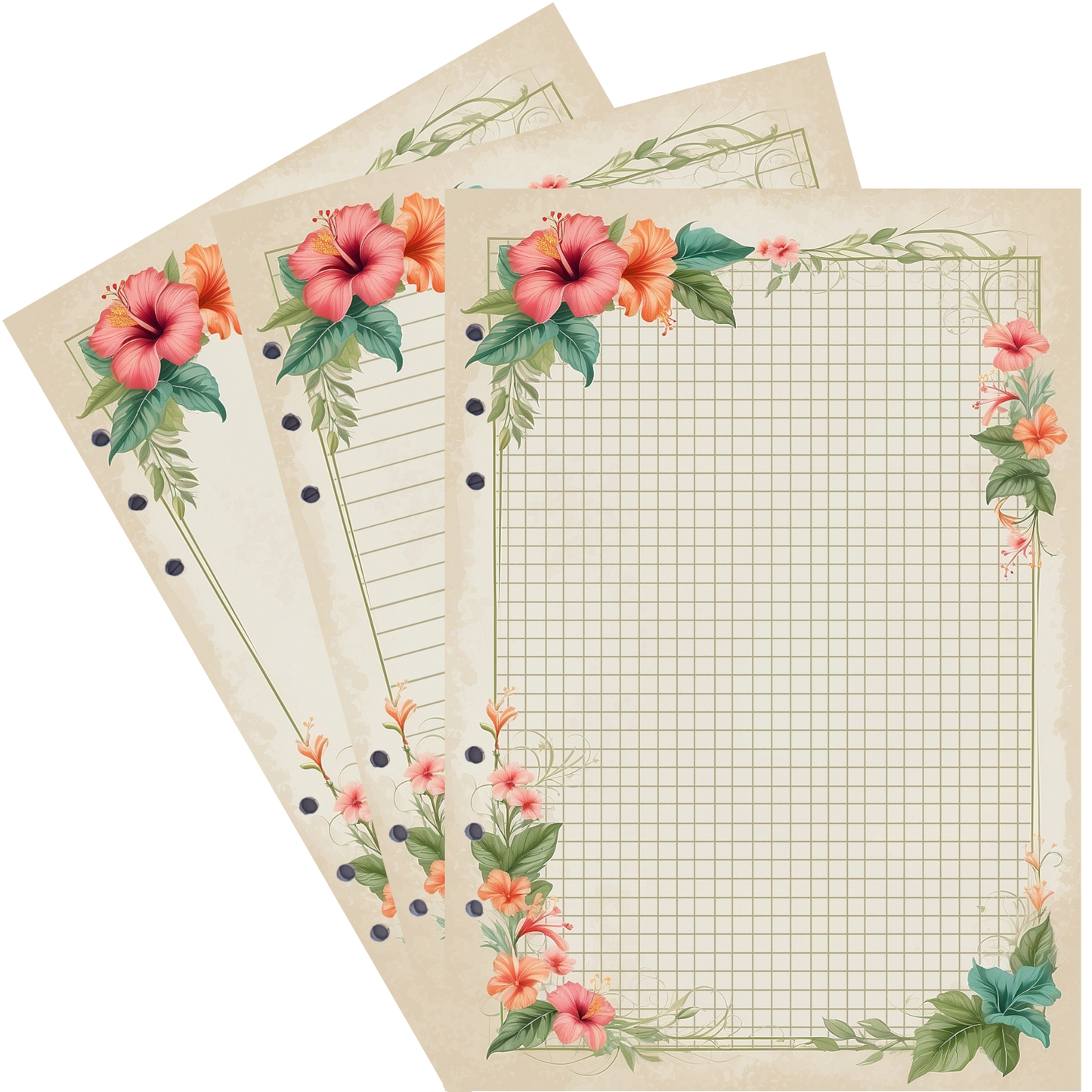 DIN A5 Ringbucheinlagen 6-fach Lochung mit Motiv | Bild Hibiskus 27