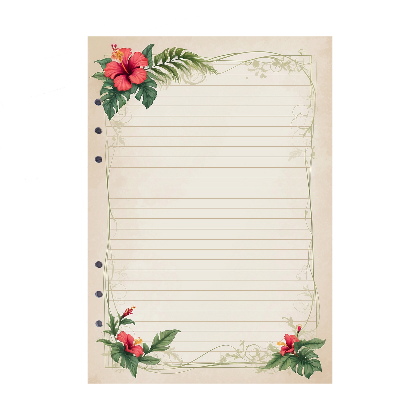 DIN A5 Ringbucheinlagen 6-fach Lochung mit Motiv | Bild Hibiskus 3