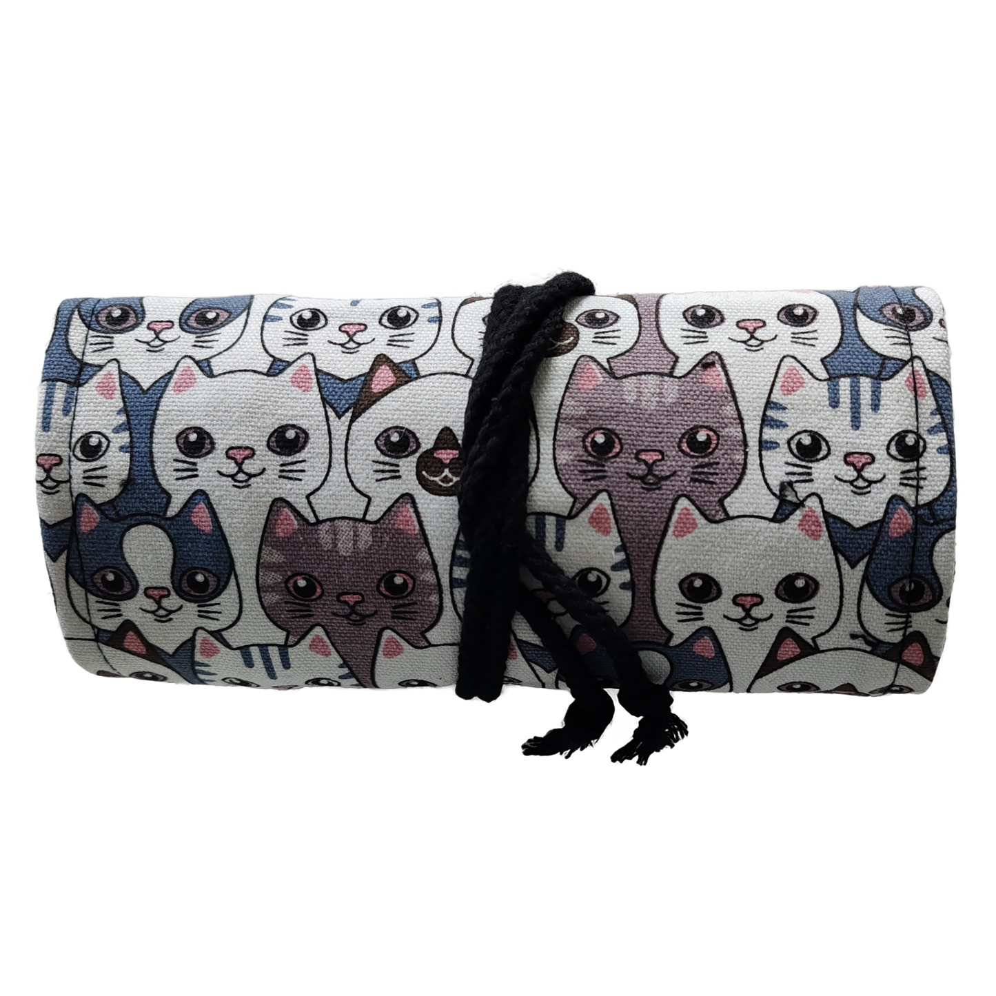 Federmäppchen | Katzen-Design | Canvas | 48 Stiftplätze | Einrollbar