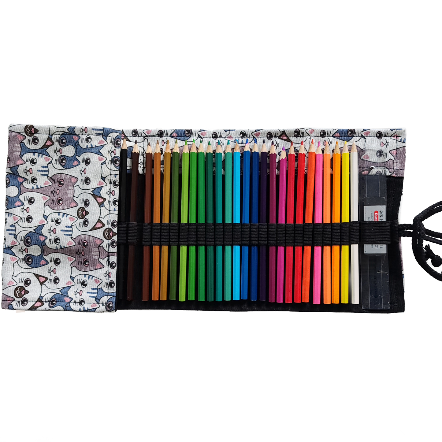 Federmäppchen | Katzen-Design | Canvas | 48 Stiftplätze | Einrollbar