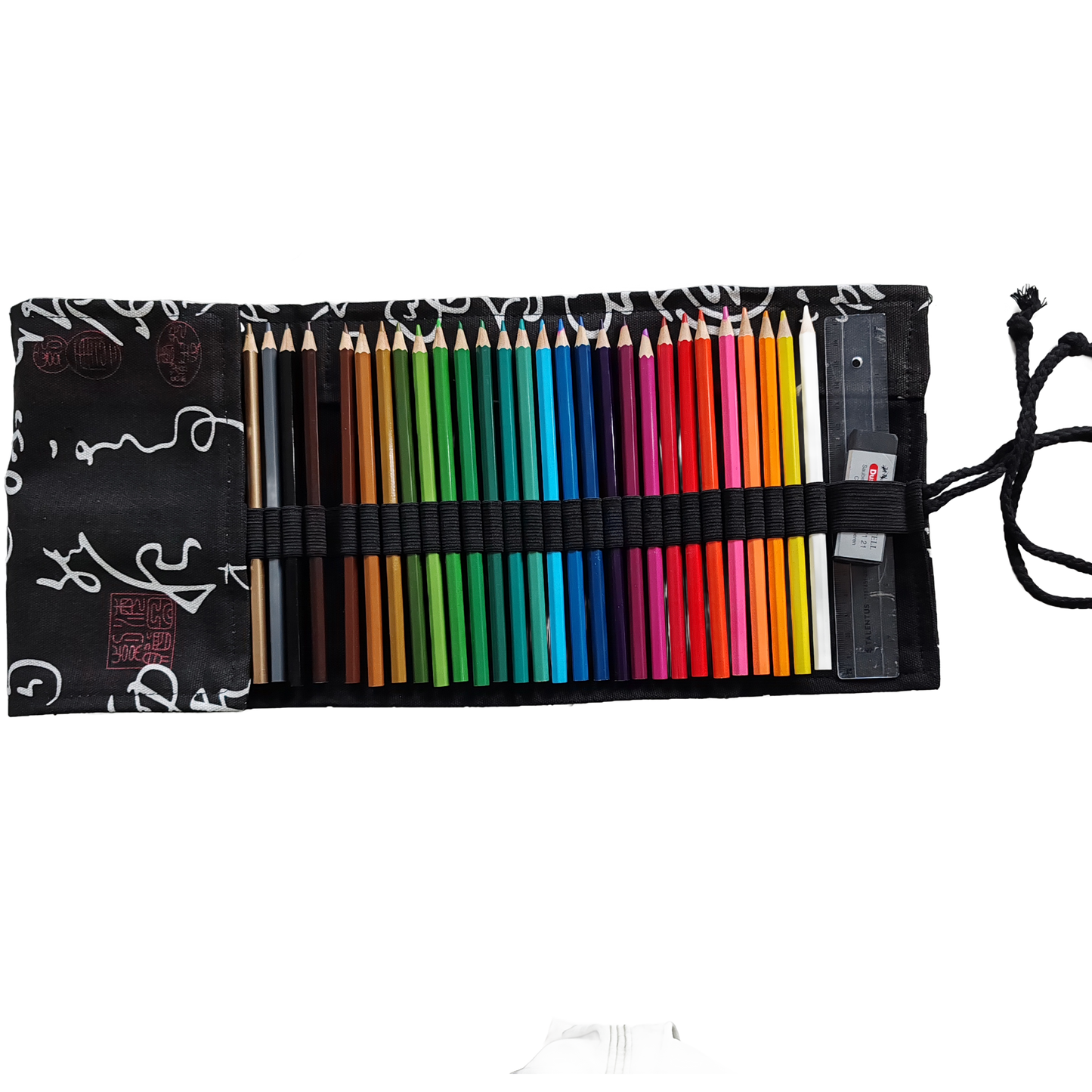 Federmäppchen | Kaligraphie-Design | Canvas | 48 Stiftplätze | Einrollbar