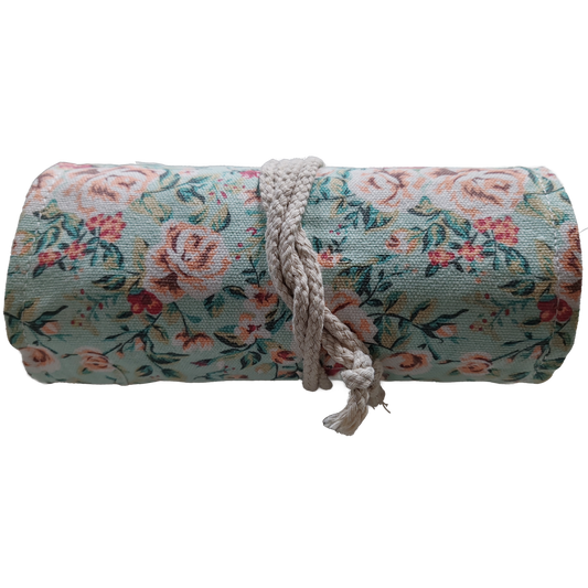 Federmäppchen | Vintage-Blumen-Design | Canvas | 48 Stiftplätze | Einrollbar