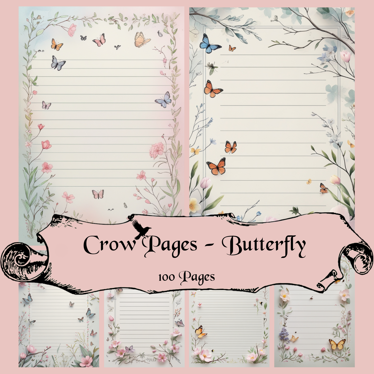 Butterfly Notizseiten | Digital Download | 100 Seiten | Liniert | A4