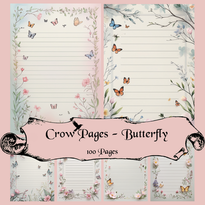Butterfly Notizseiten | Digital Download | 100 Seiten | Liniert | A4